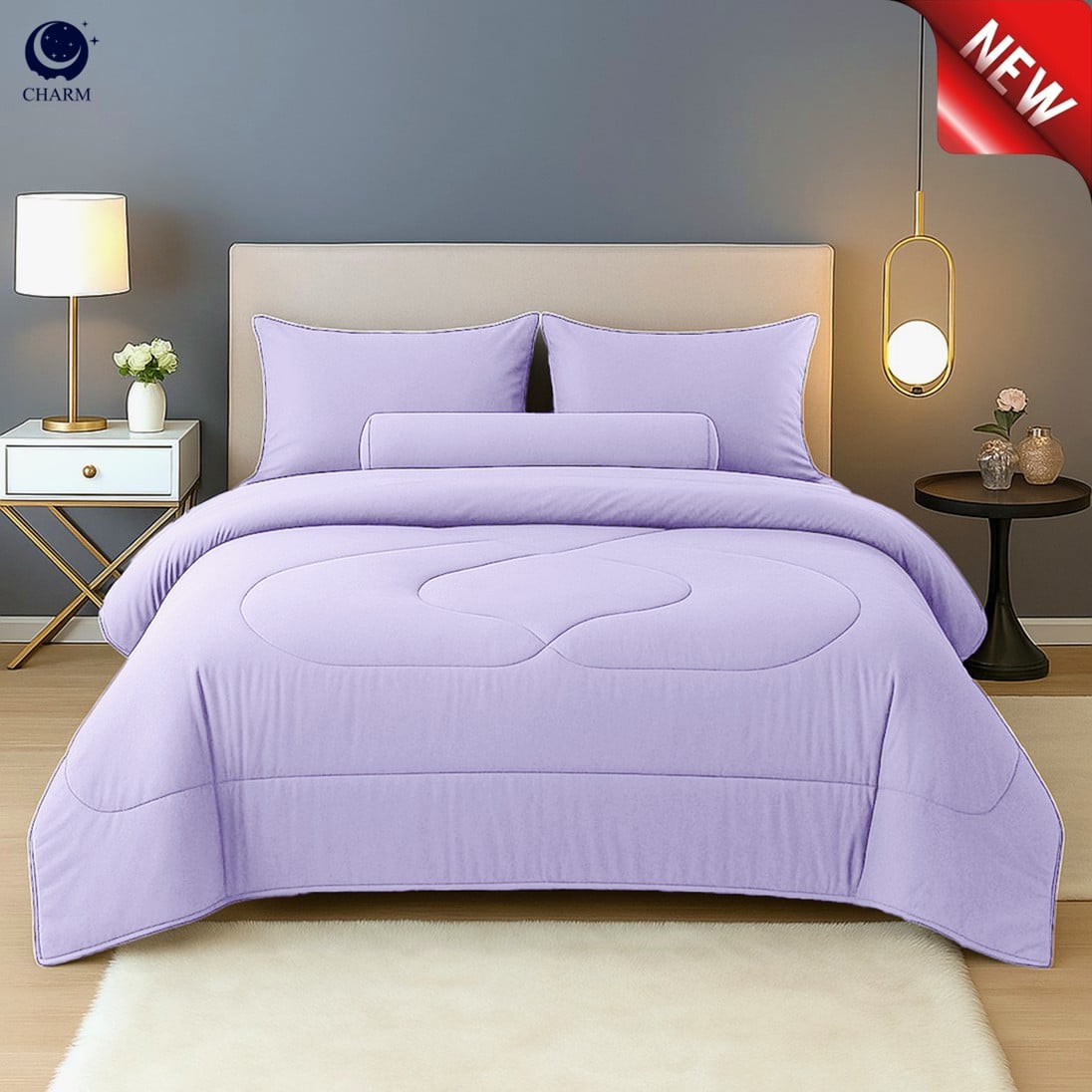 ชุดผ้าปูที่นอน 5 ฟุต 6 ชิ้น CHARM สี LAVENDER คอลเลคชั่น CLASSIC_6